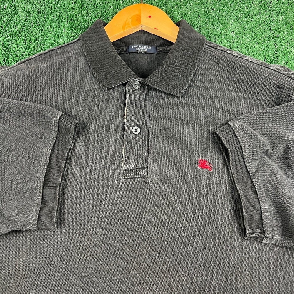 Burberry‎ London Men's Polo Shirt Faded Black XL 100% Cotton Pique Knit Boxy